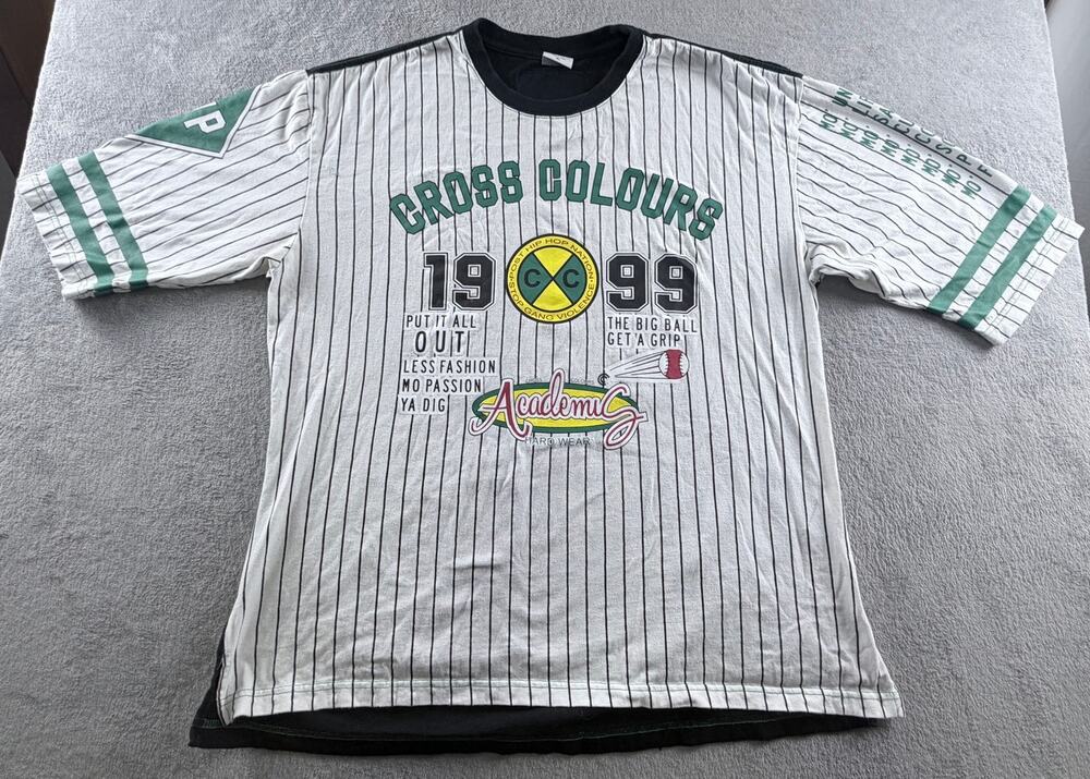 Cross Colours Baseball Jersey T-Shirt XL Pinstripe 1999 Graphic Hip Hop